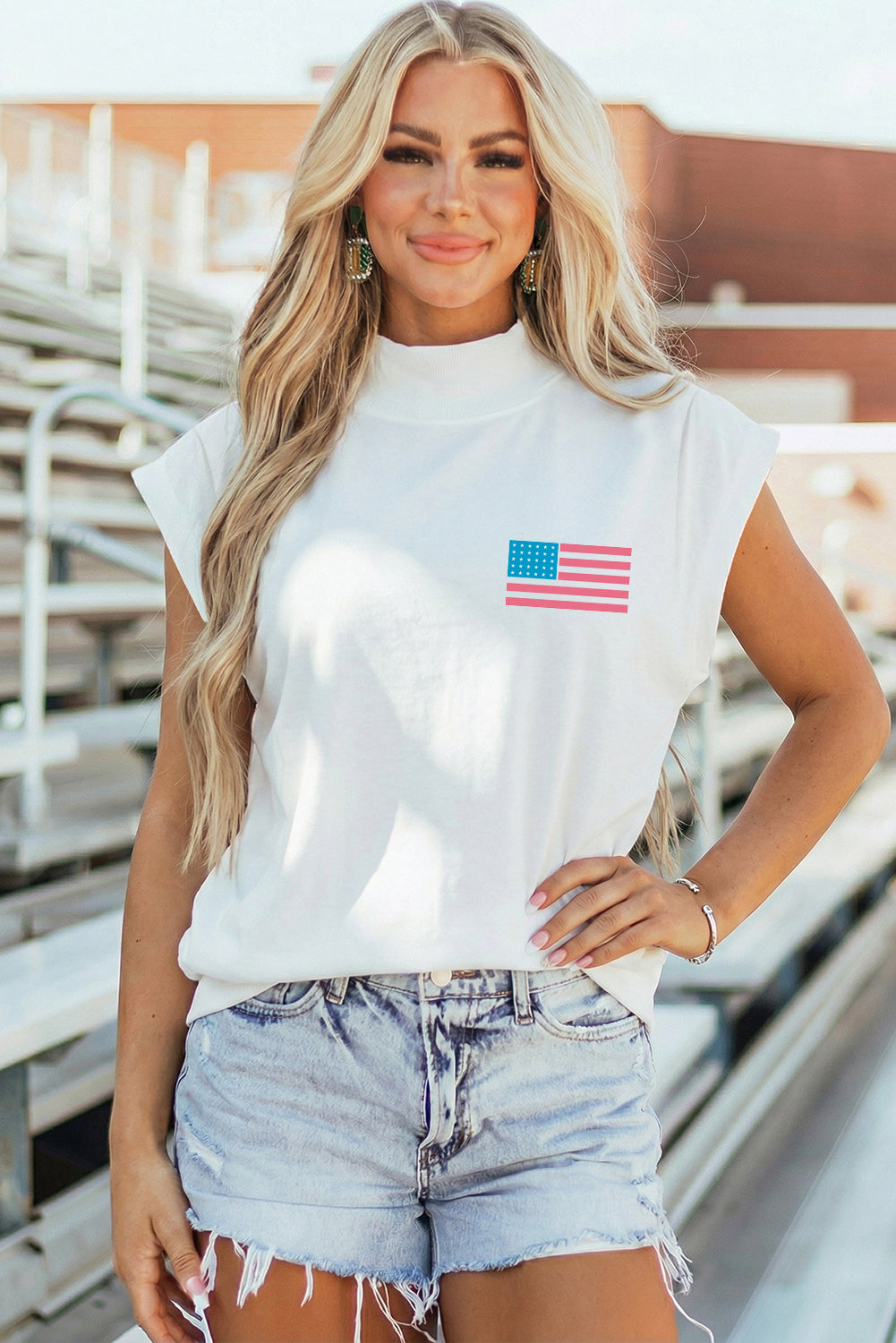 White American Flag LIVE FREE Double Side Printed High Neck Top
