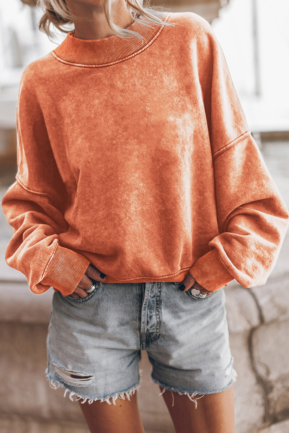 Plain Drop Shoulder Crew Neck Pullover Sweatshirt - 5 Colors