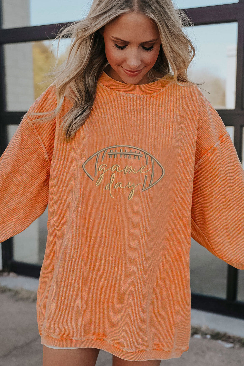 Football Graphic Drop Shoulder Game Day Corded Sweatshirt -5 COLOR OPTIONS