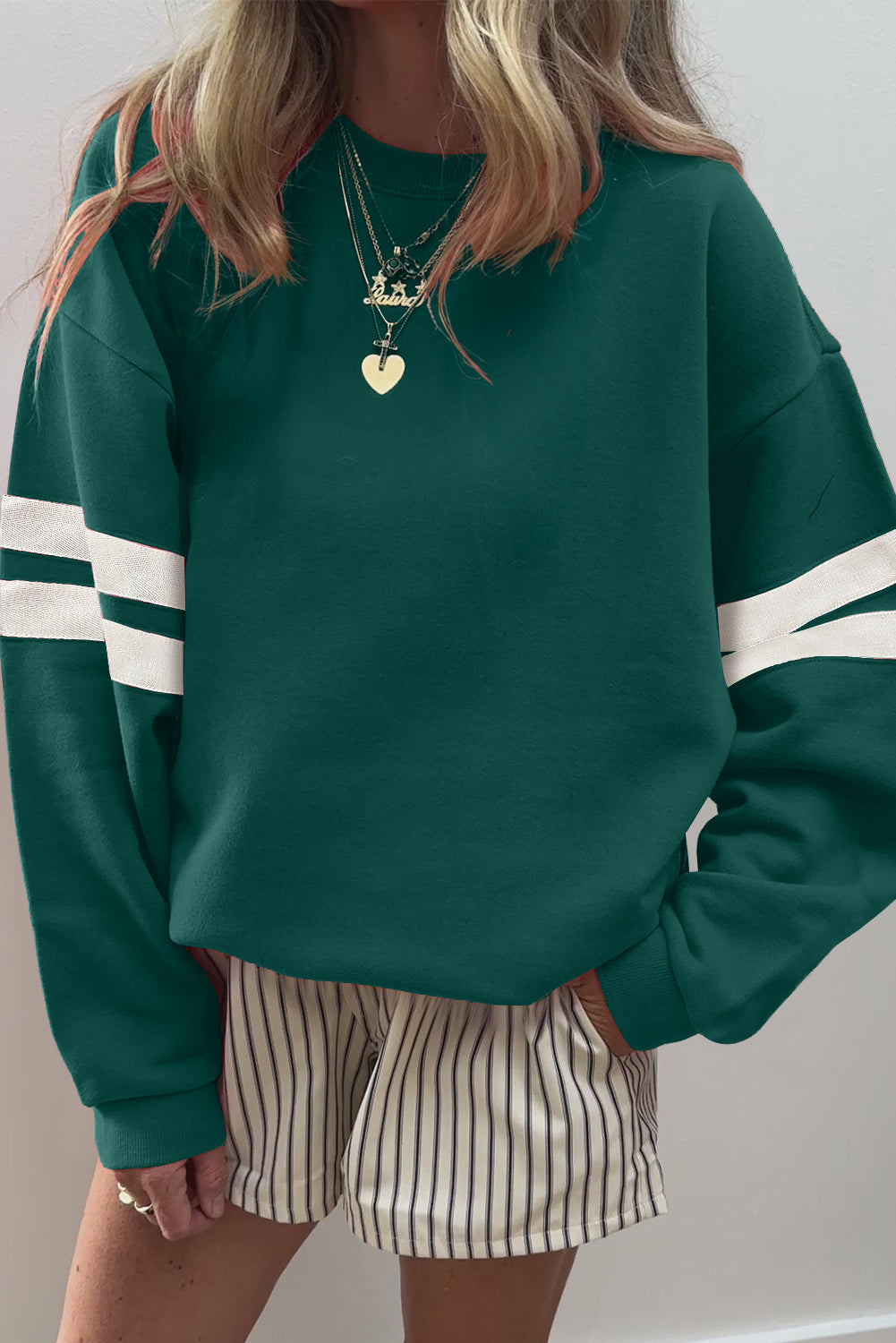 Preppy Striped Sleeve Loose Sweatshirt -7 COLOR OPTIONS