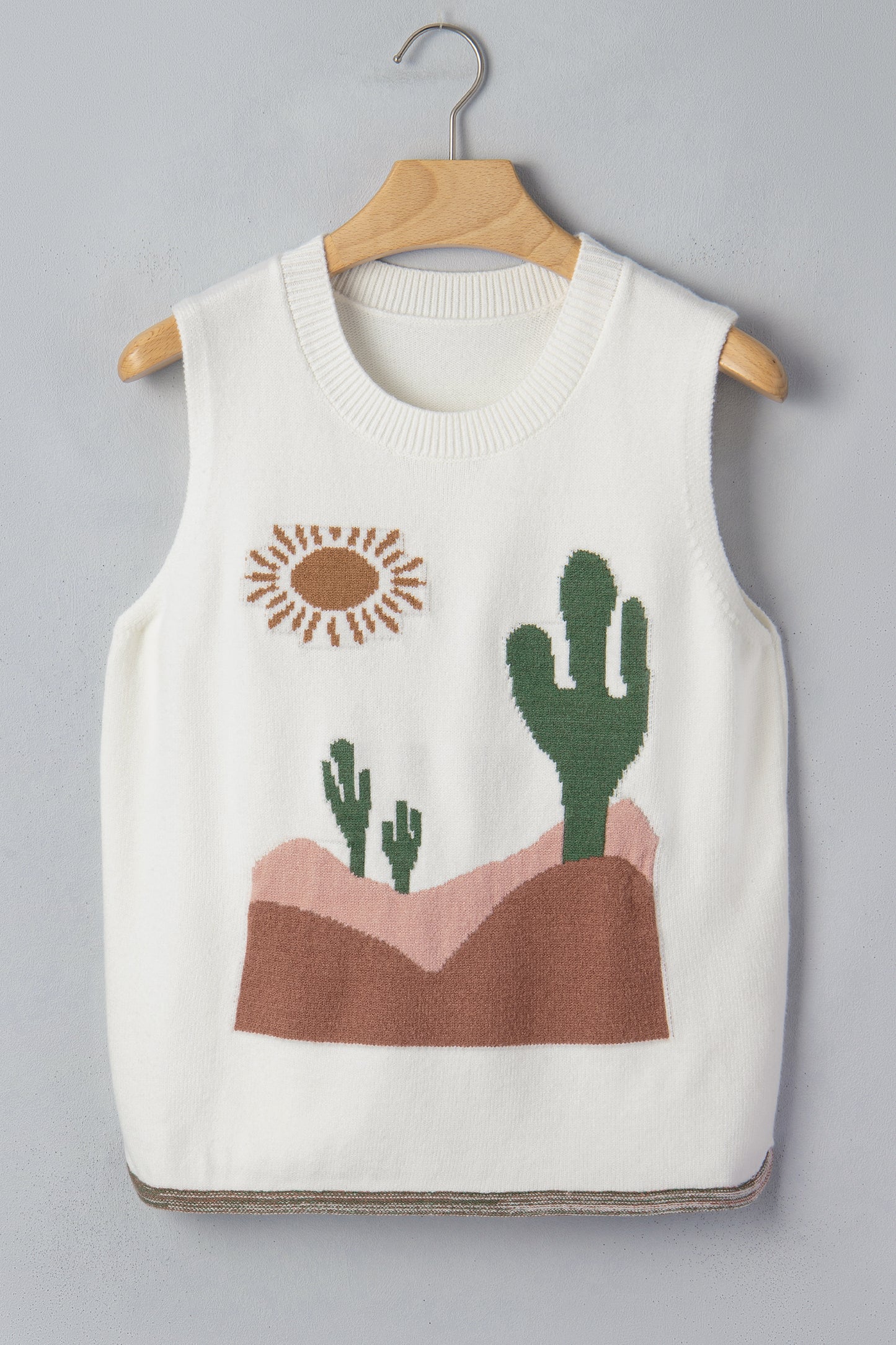 Multicolour Cactus Western Oasis Loose Sweater Vest