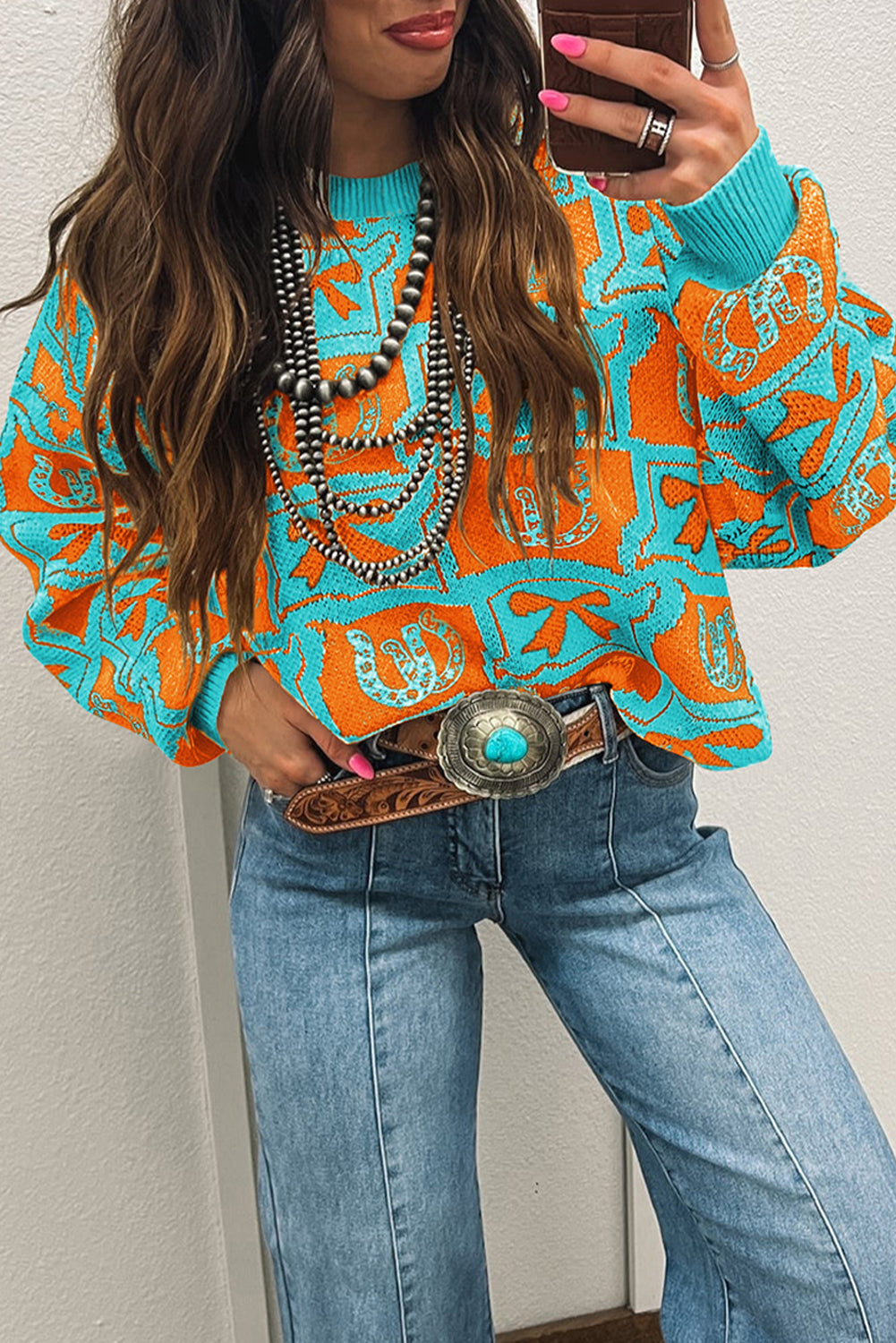 Colorblock Bow Pattern Drop Sleeve Sweater -3 COLOR OPTIONS