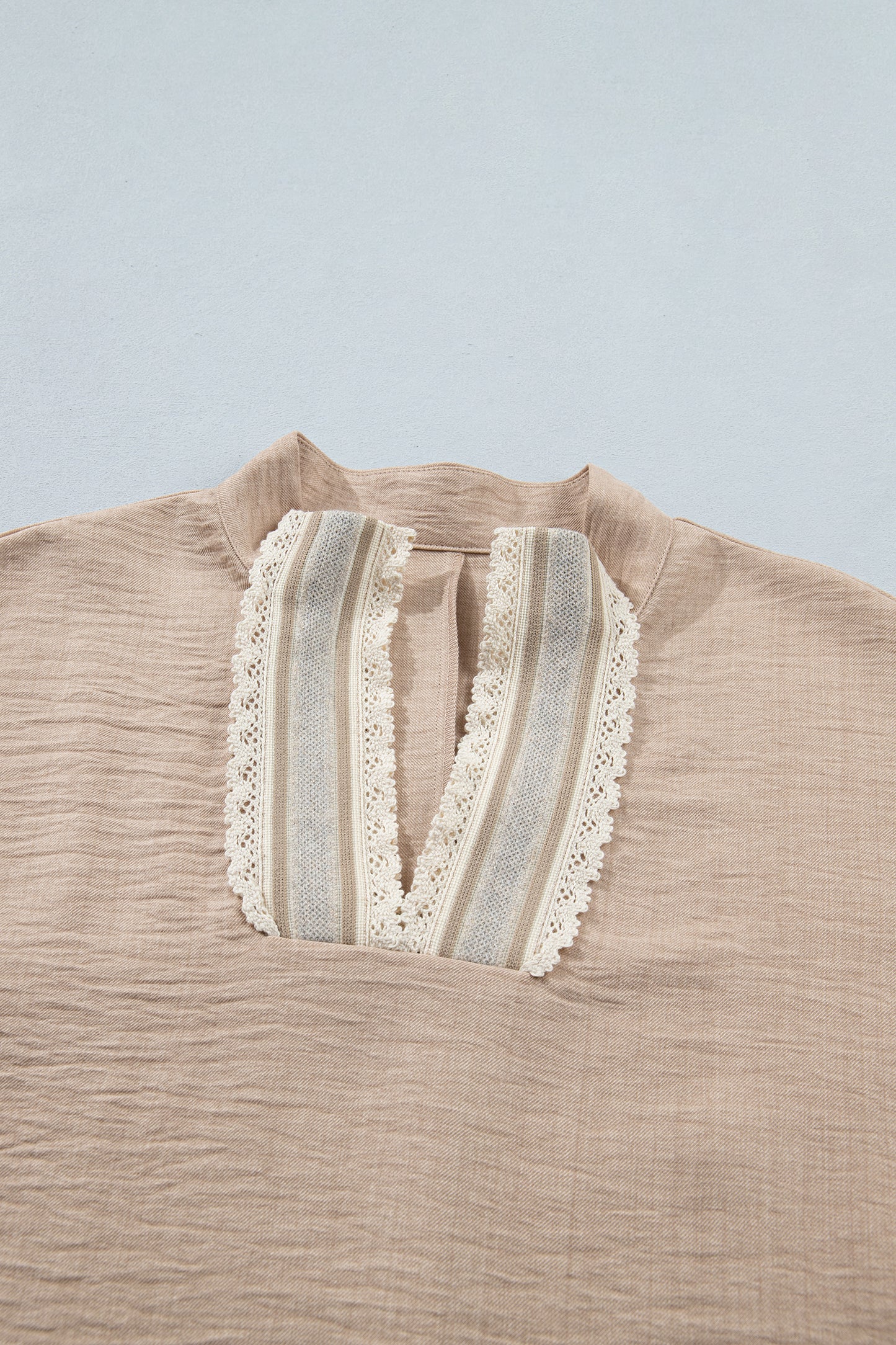 Crochet Lace Accent Pullover Rolled Short Sleeve Blouse -2 COLOR OPTIONS