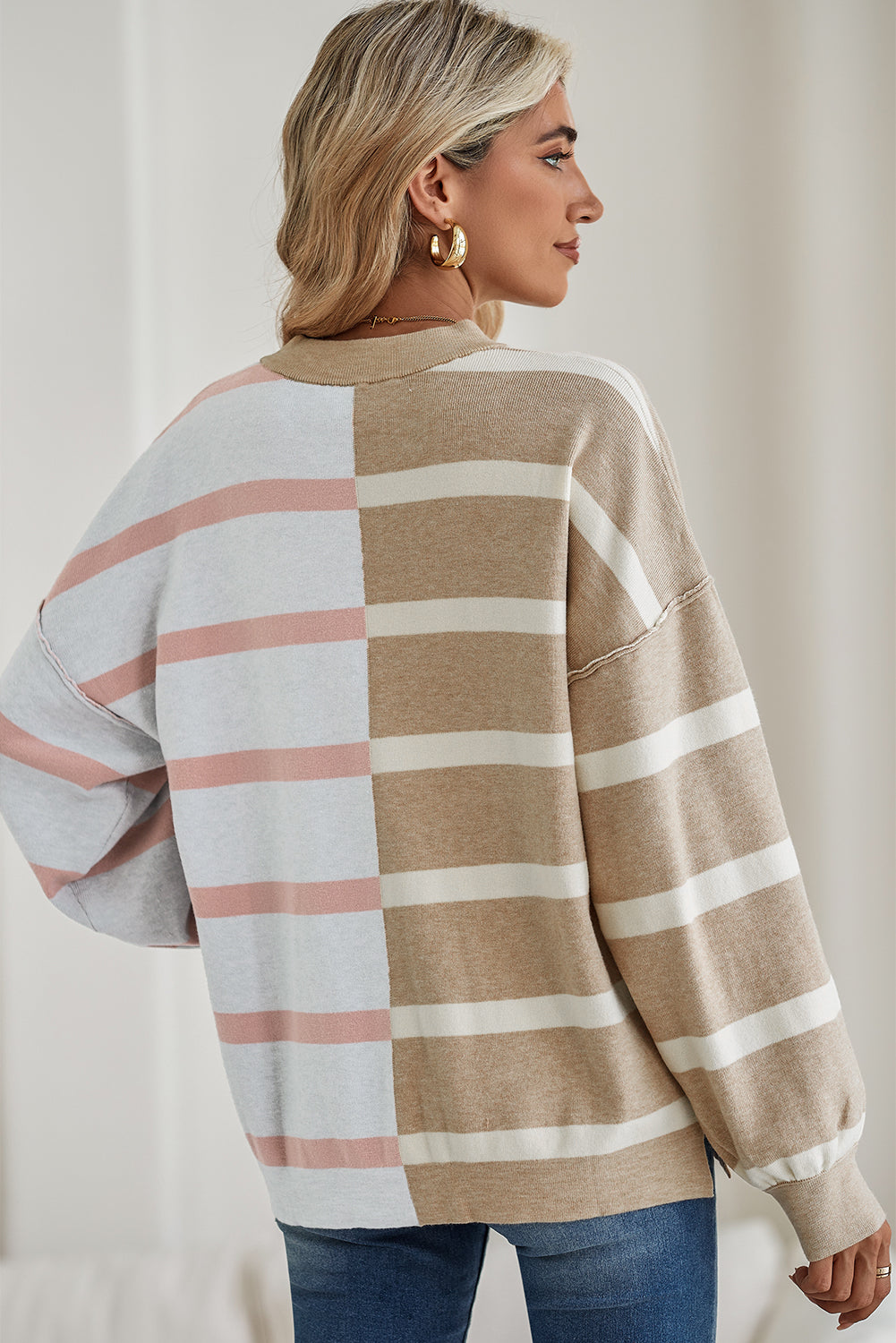 Striped Colorblock Drop Shoulder Sweater -4 COLOR OPTIONS
