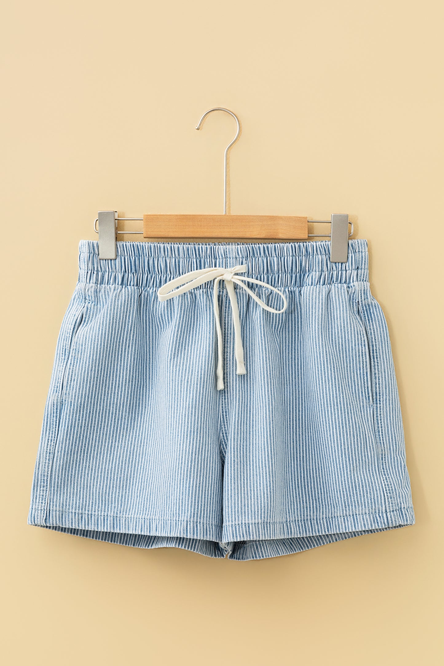 Stripe Drawstring Elastic Waist Casual Denim Shorts- 3 COLOR OPTIONS