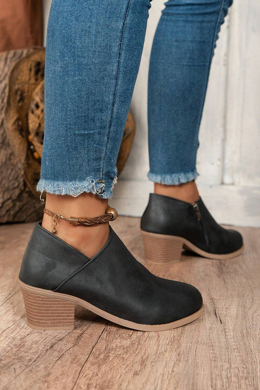 Suede Block Heel Ankle Boot -3 Colors