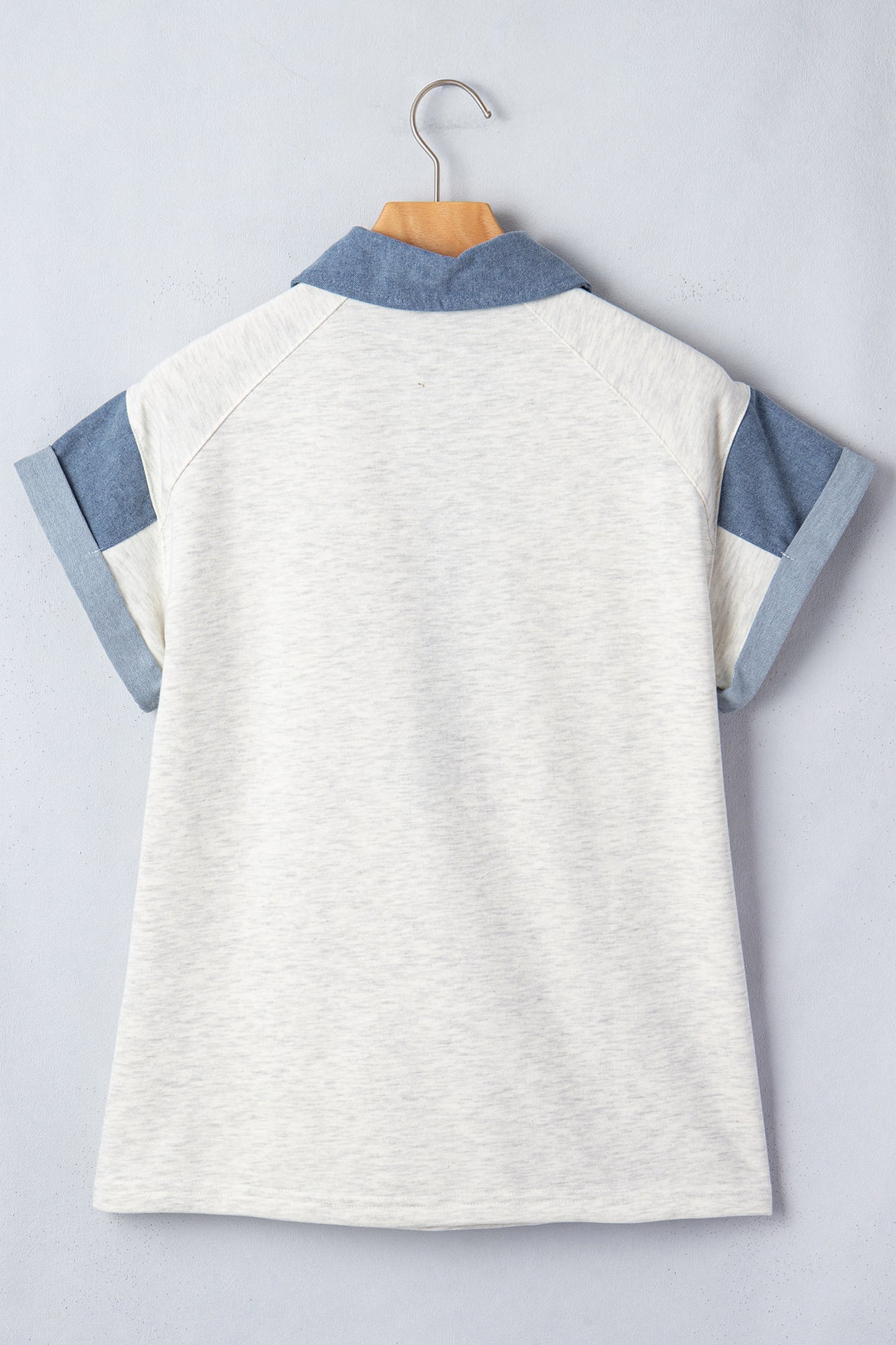 Light Grey Color Block Polo Neck Patriotic Sequin Star Graphic Polo Tee