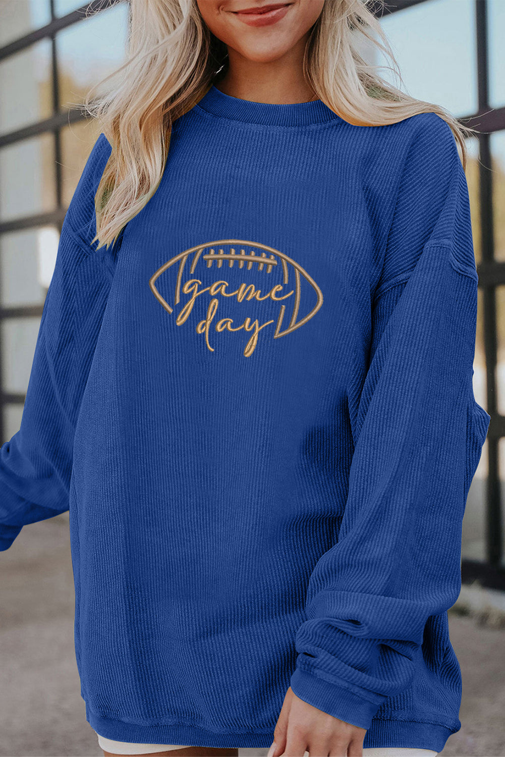 Football Graphic Drop Shoulder Game Day Corded Sweatshirt -5 COLOR OPTIONS