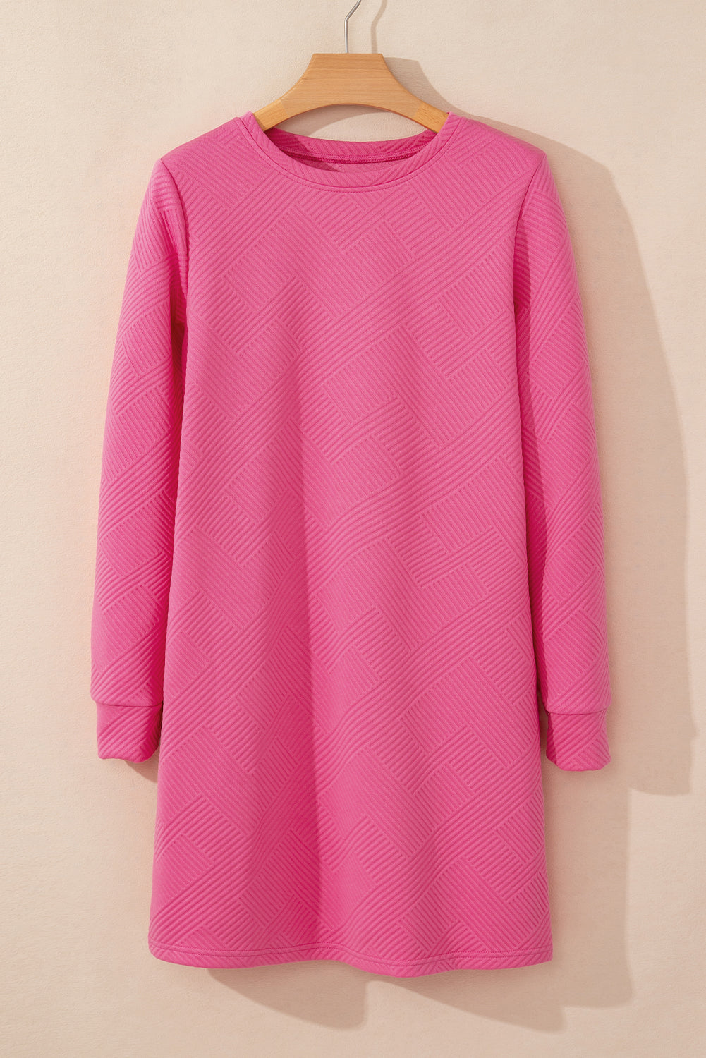 Solid Color Textured Long Sleeve Shift Dress -4 COLOR OPTIONS