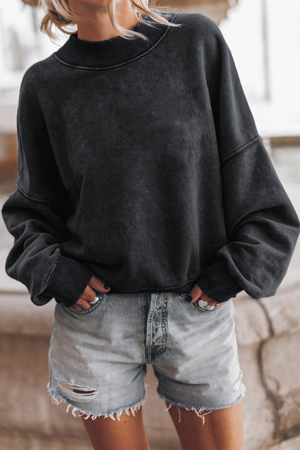Plain Drop Shoulder Crew Neck Pullover Sweatshirt - 5 Colors