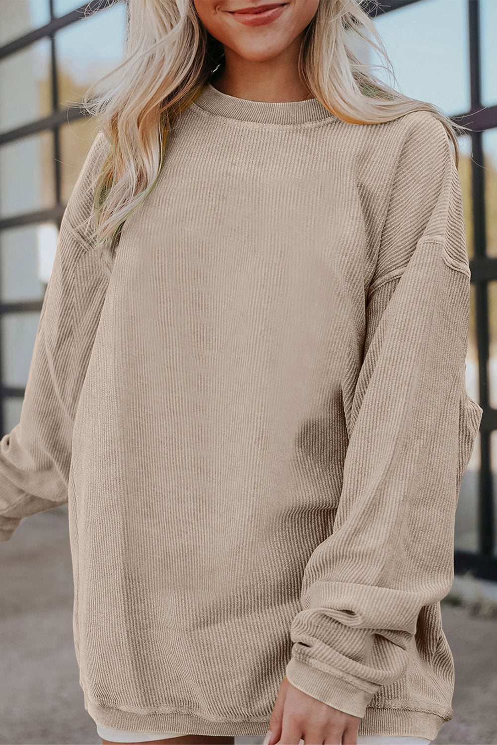 Drop Sleeve Rib Knit Oversized Sweatshirt -13 COLOR OPTIONS