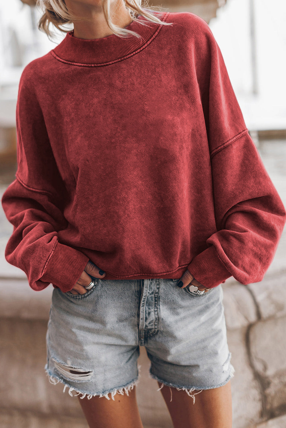 Plain Drop Shoulder Crew Neck Pullover Sweatshirt - 5 Colors