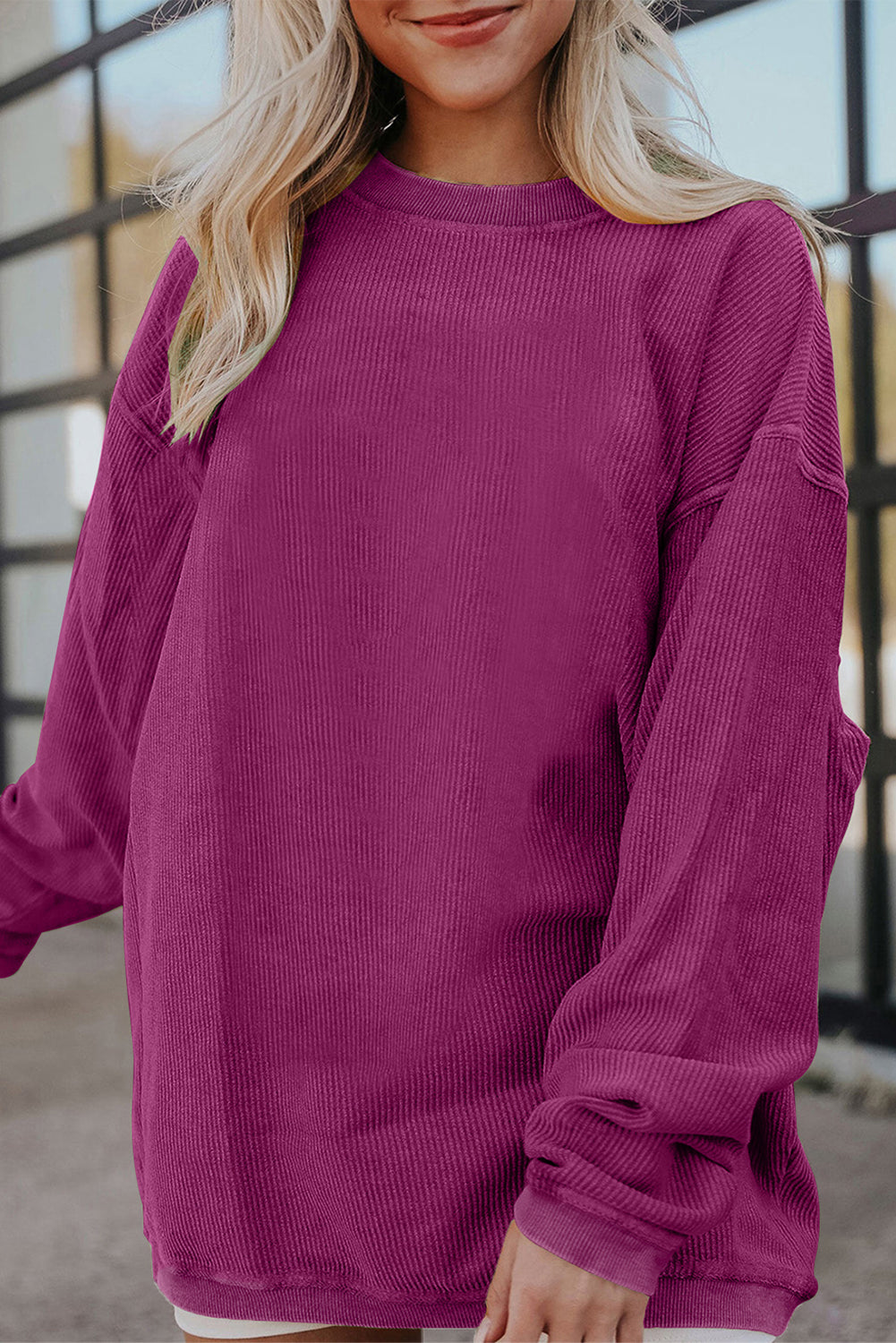 Drop Sleeve Rib Knit Oversized Sweatshirt -13 COLOR OPTIONS