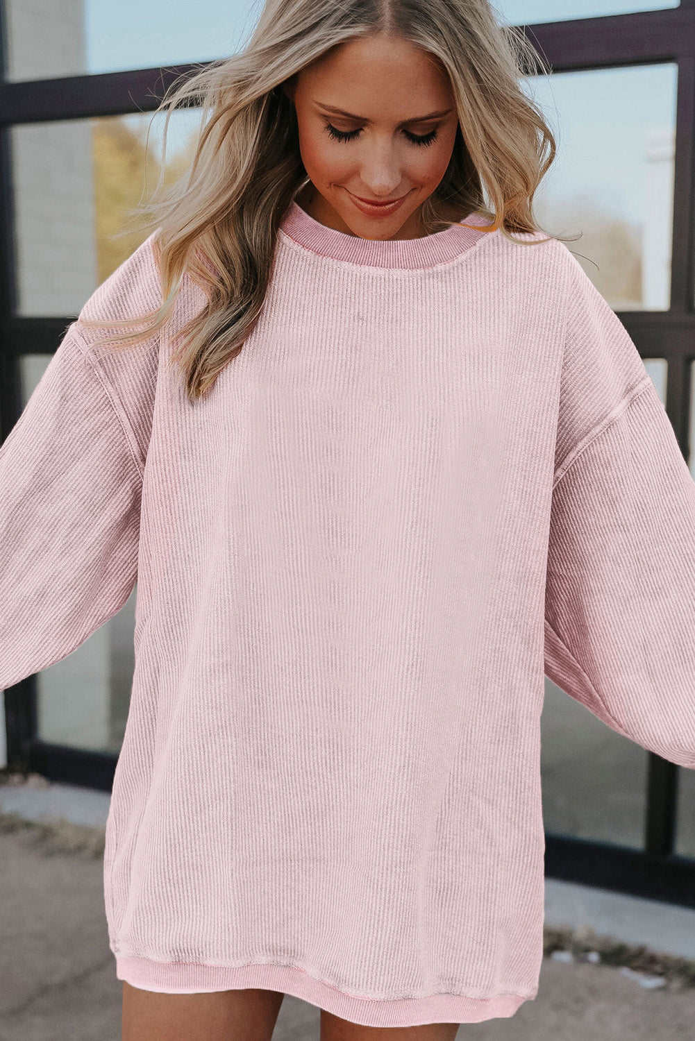 Drop Sleeve Rib Knit Oversized Sweatshirt -13 COLOR OPTIONS