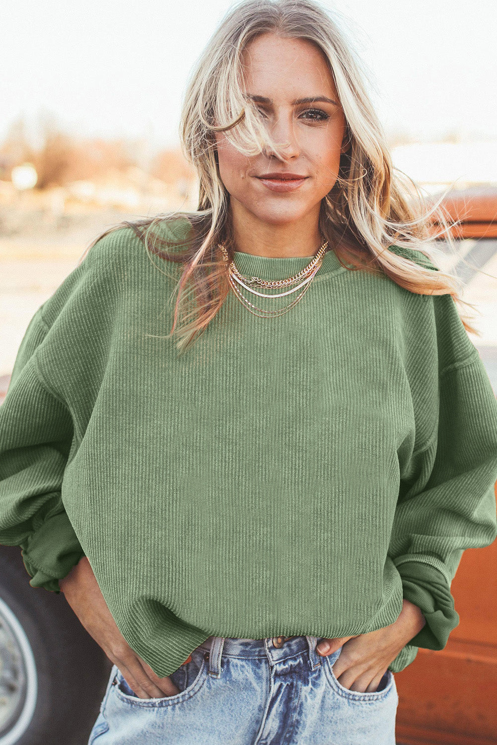 Drop Sleeve Rib Knit Oversized Sweatshirt -13 COLOR OPTIONS