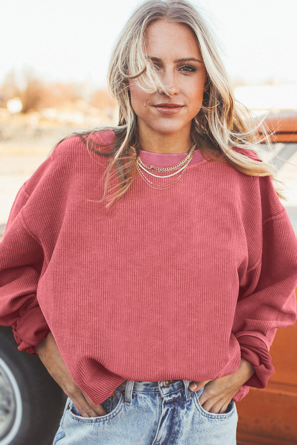 Drop Sleeve Rib Knit Oversized Sweatshirt -13 COLOR OPTIONS