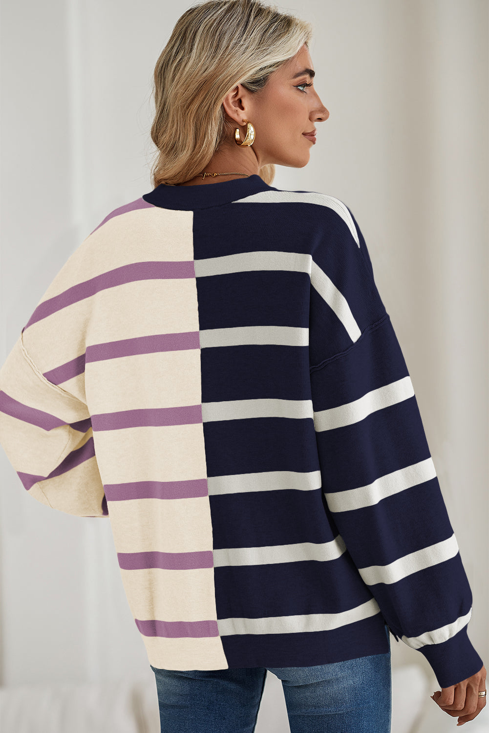 Striped Colorblock Drop Shoulder Sweater -4 COLOR OPTIONS
