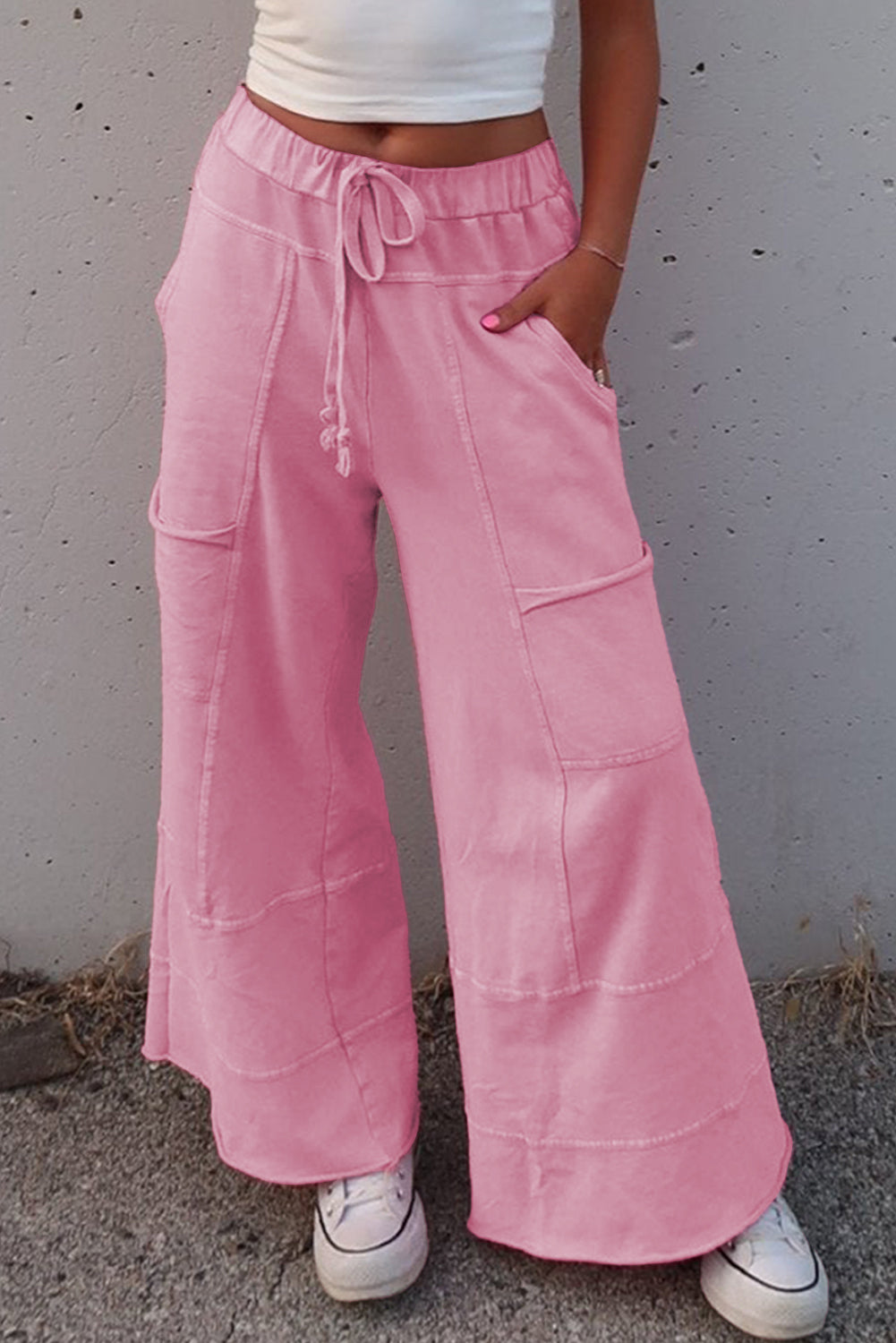 Bonbon Mineral Wash Exposed Seam Wide Leg Cargo Pants -3 COLOR OPTIONS