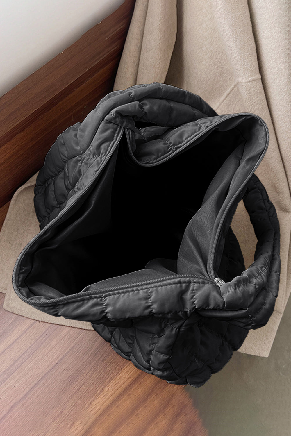 Quilted Zipper Large Shoulder Bag -2 COLORS