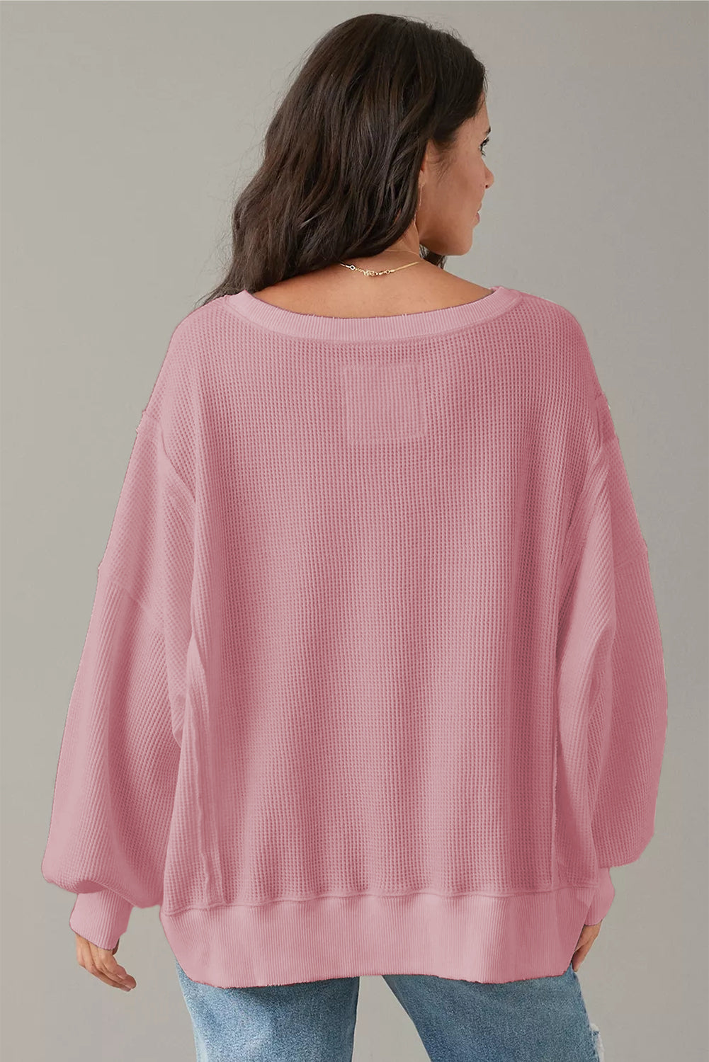 Waffle Bishop Sleeve Split Oversized Sweatshirt -3 Colors