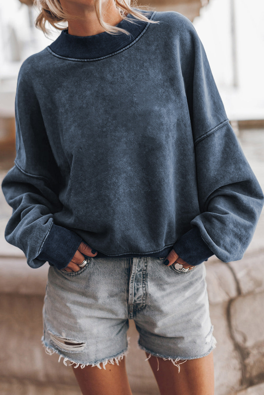 Plain Drop Shoulder Crew Neck Pullover Sweatshirt - 5 Colors