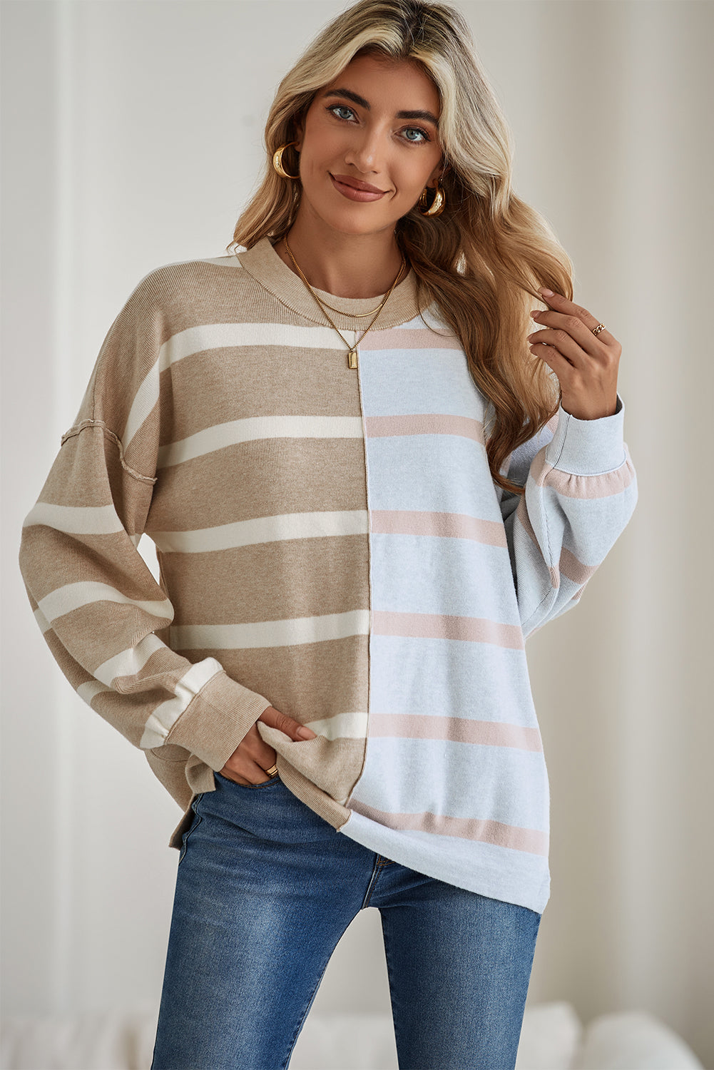 Striped Colorblock Drop Shoulder Sweater -4 COLOR OPTIONS