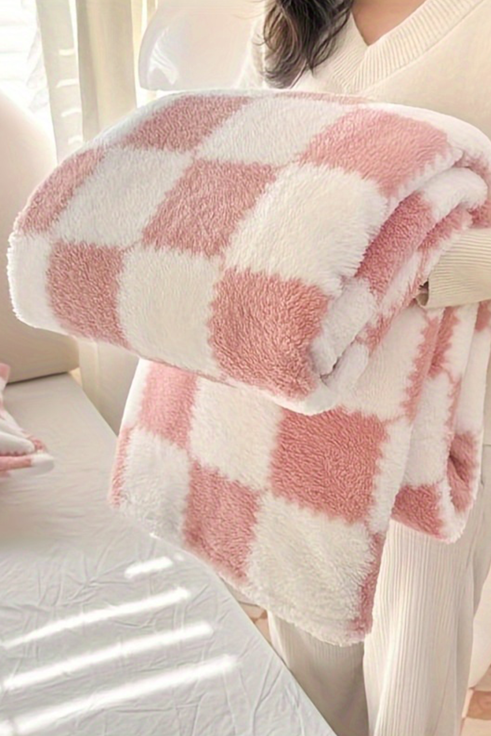 Black Checkered Fluffy Coral Fleece Blanket