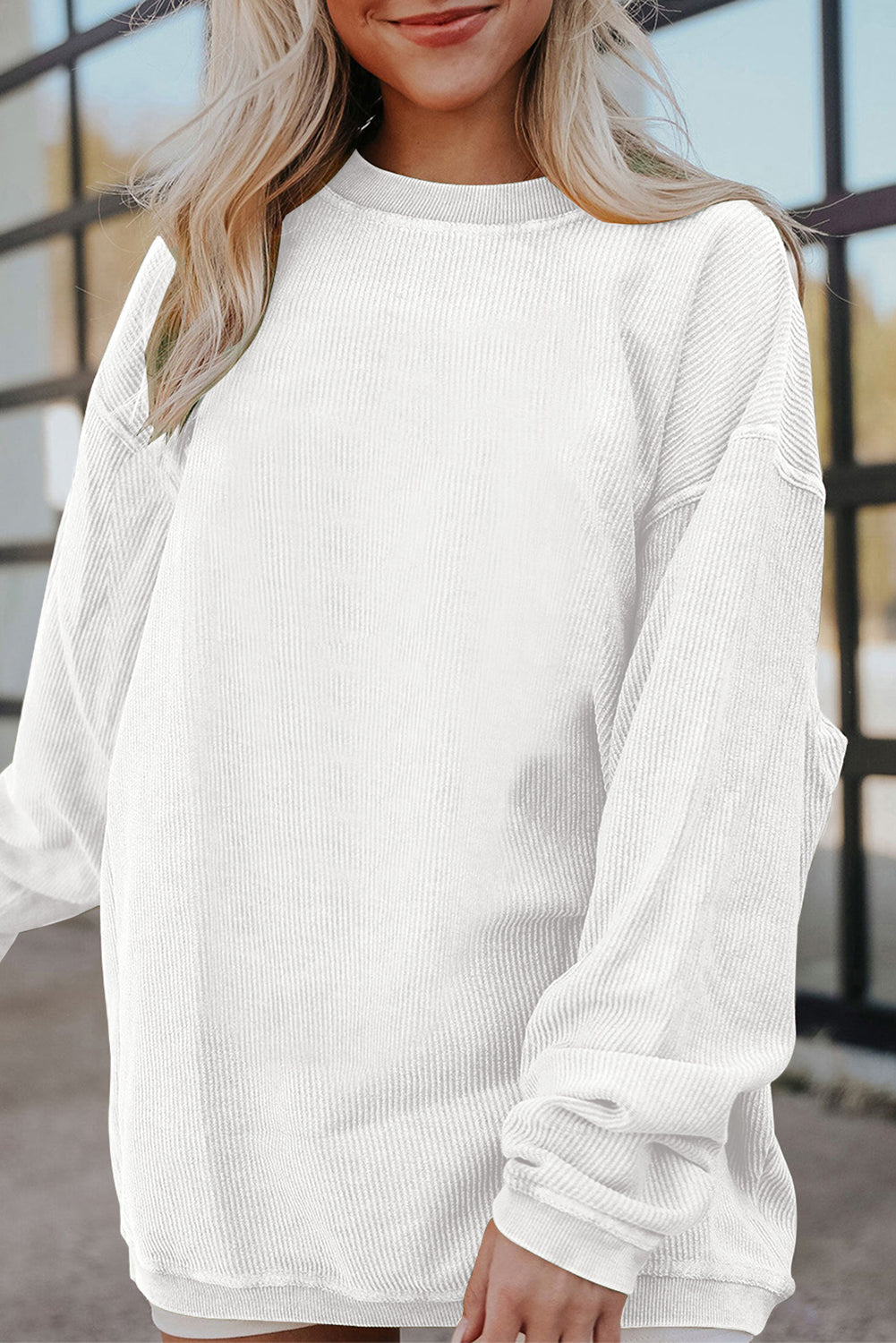 Drop Sleeve Rib Knit Oversized Sweatshirt -13 COLOR OPTIONS