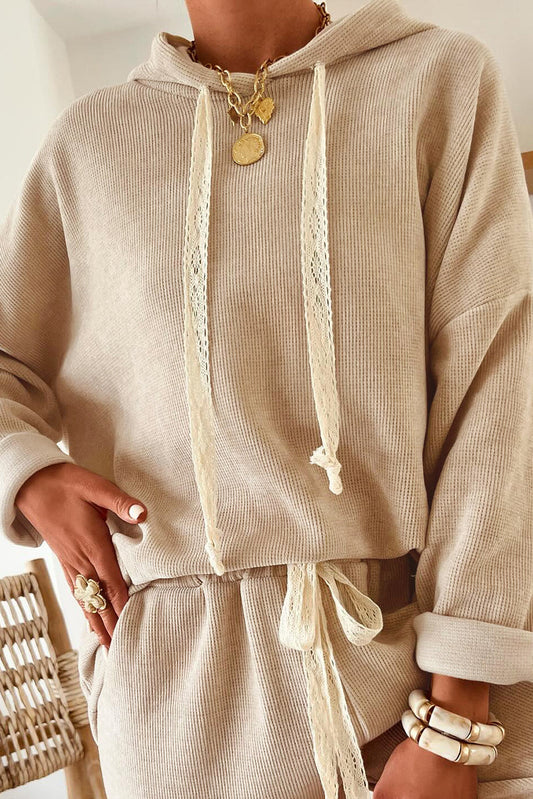 Jet Stream Drawstring Pullover Hoodie and High Waist Pants Corduroy Suit