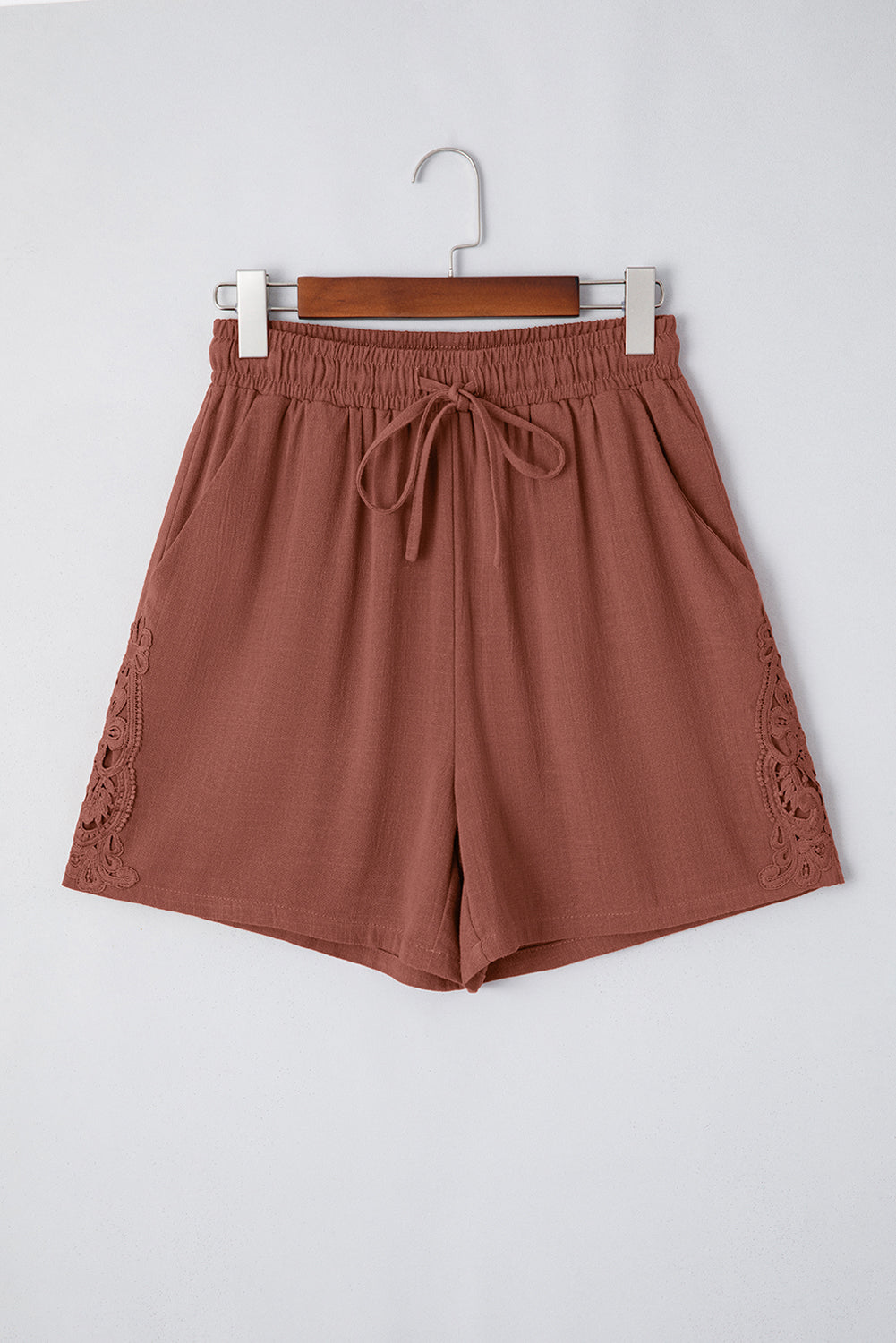 Lace Splicing Drawstring Elastic Waist Loose Linen Shorts- 2 COLOR OPTIONS