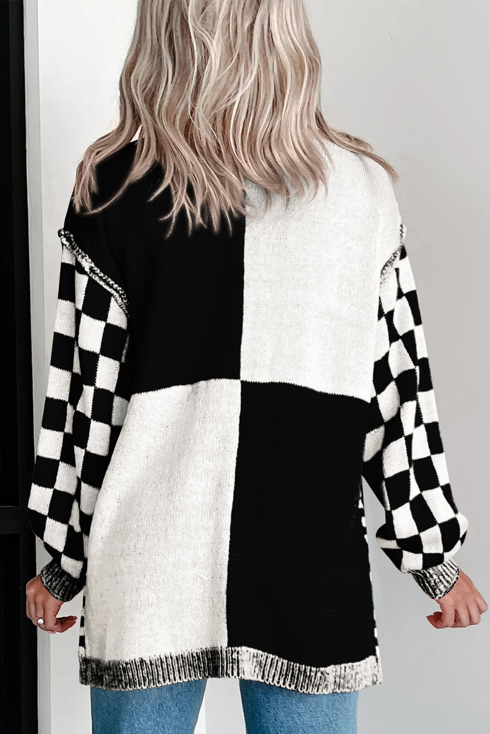 Orange Checkered Open Front Drop Shoulder Cardigan -3 COLOR OPTIONS