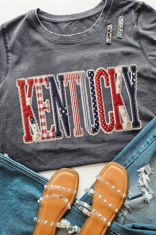Gray KENTUCKY Mix Pattern Printed Patriotic Tee
