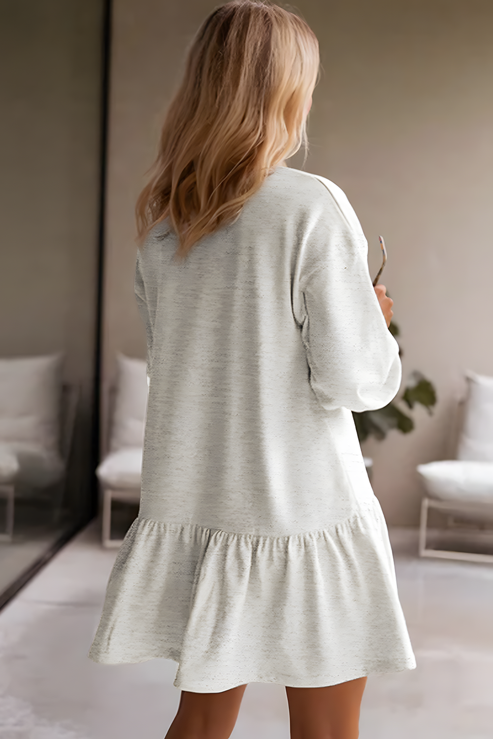 Solid Color Ruffle Hem Mini Sweatshirt Dress -2 COLOR OPTIONS