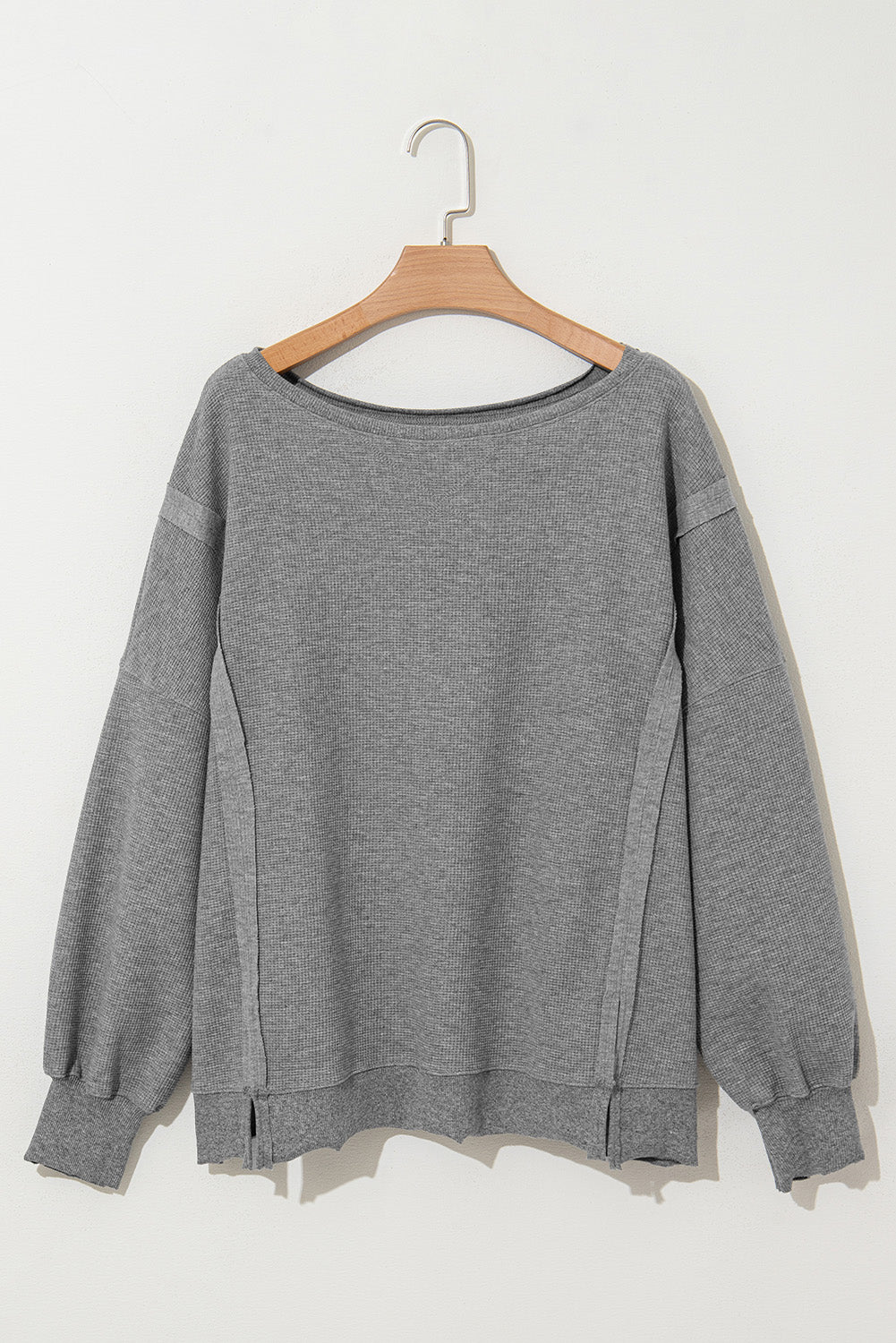 Waffle Bishop Sleeve Split Oversized Sweatshirt -3 Colors