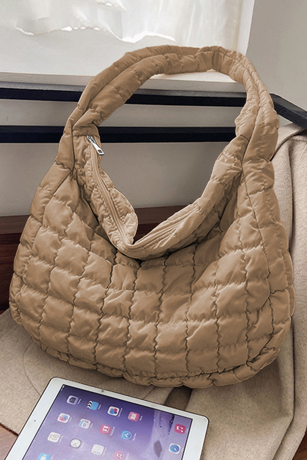 Quilted Zipper Large Shoulder Bag -2 COLORS