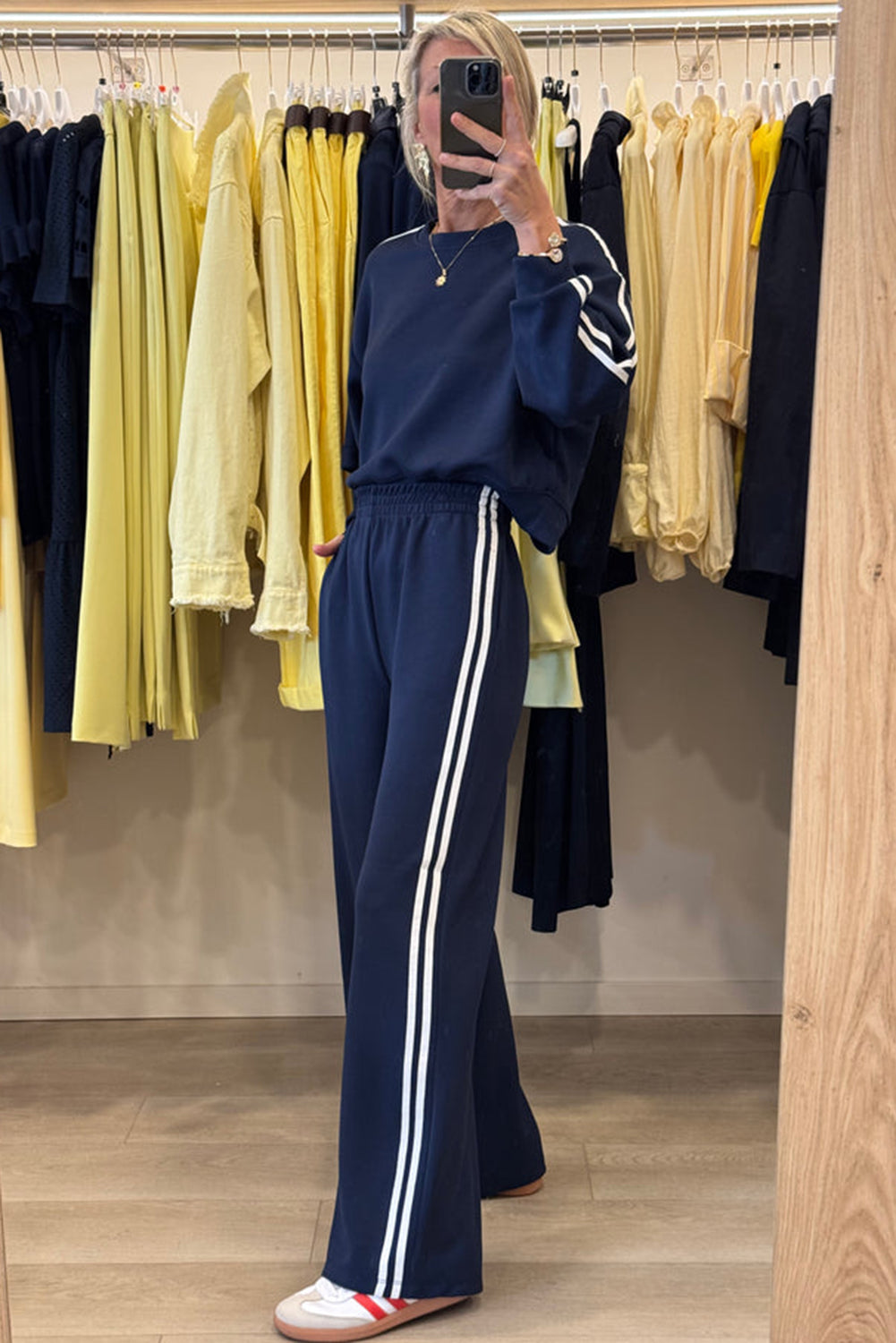 Varsity Striped Detail Cropped Pullover Wide Leg Pants 2pcs Outfit -2 COLOR OPTIONS