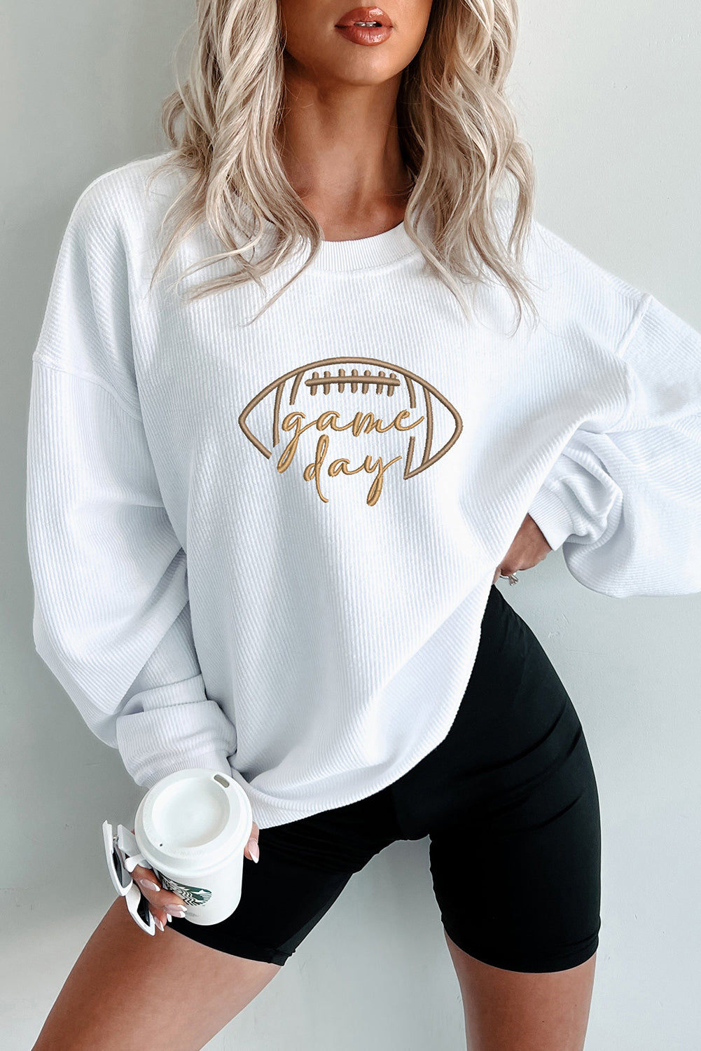 Football Graphic Drop Shoulder Game Day Corded Sweatshirt -5 COLOR OPTIONS
