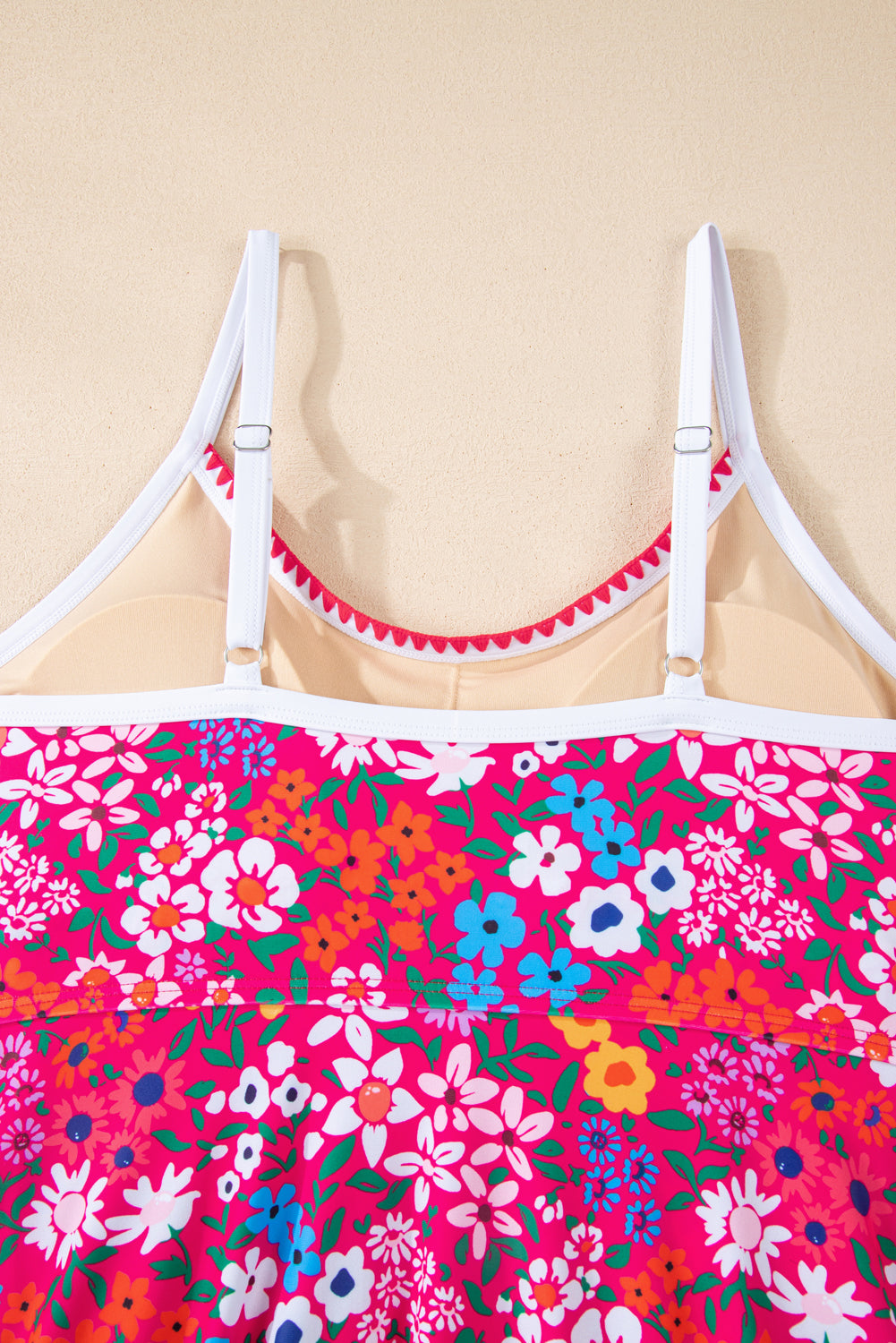 Floral Print Ricrac Trim Spaghetti Strap One Piece Swim Dress -2 COLOR OPTIONS