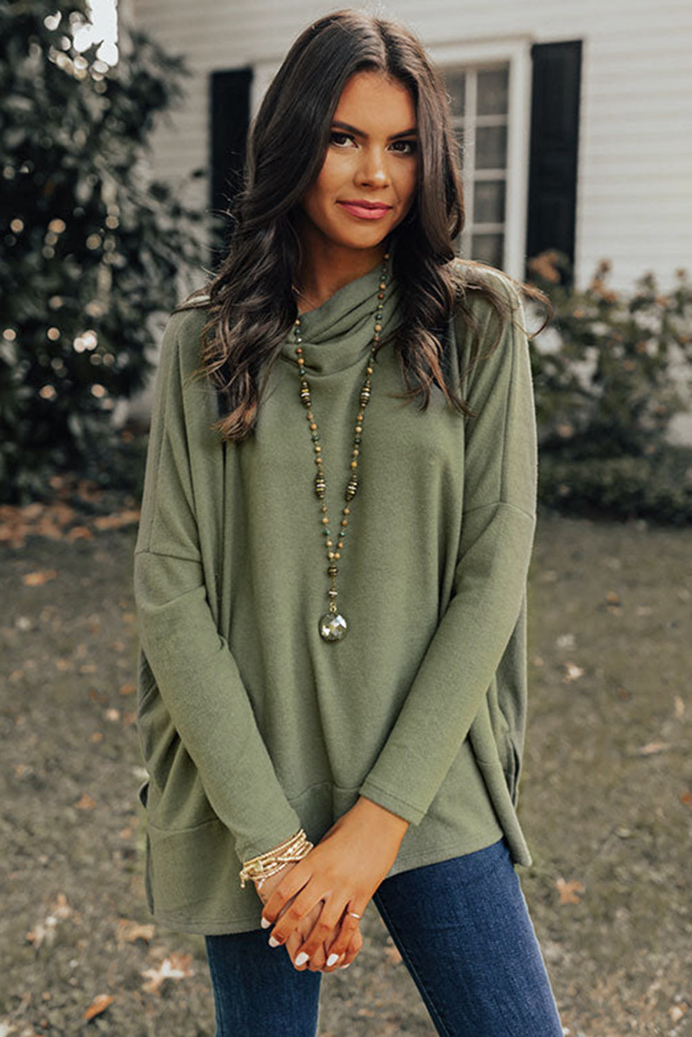 Cowl Neck Loose Fit Tunic Top -2 COLOR OPTIONS