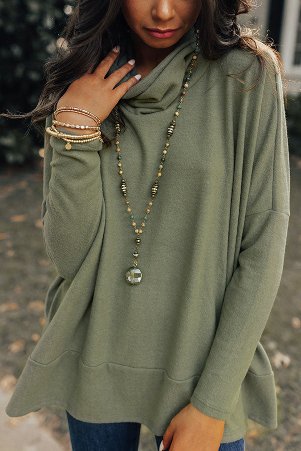 Cowl Neck Loose Fit Tunic Top -2 COLOR OPTIONS