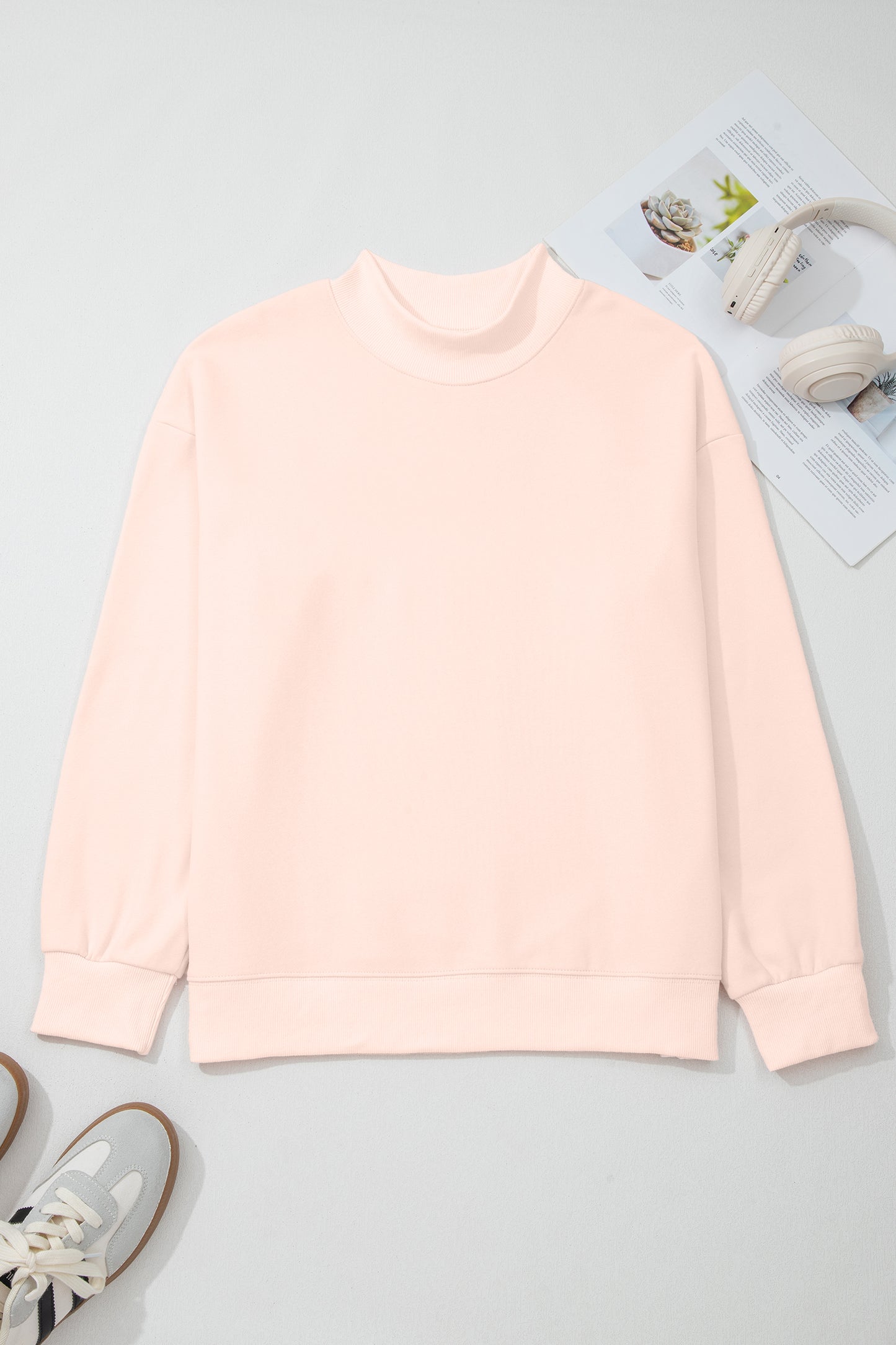 Light Pink Oversize Blessed Embroidered Mock Neck Sweatshirt