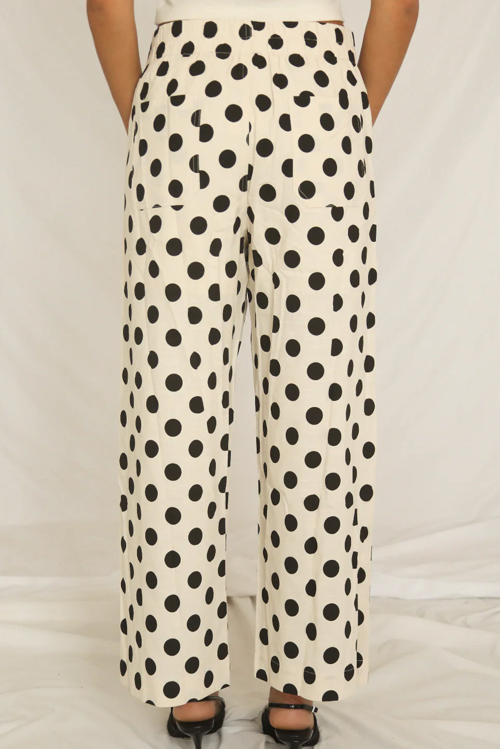 Polka Dot Print Patched Pocket Mid-rise Straight Leg Pants- 4 COLOR OPTIONS