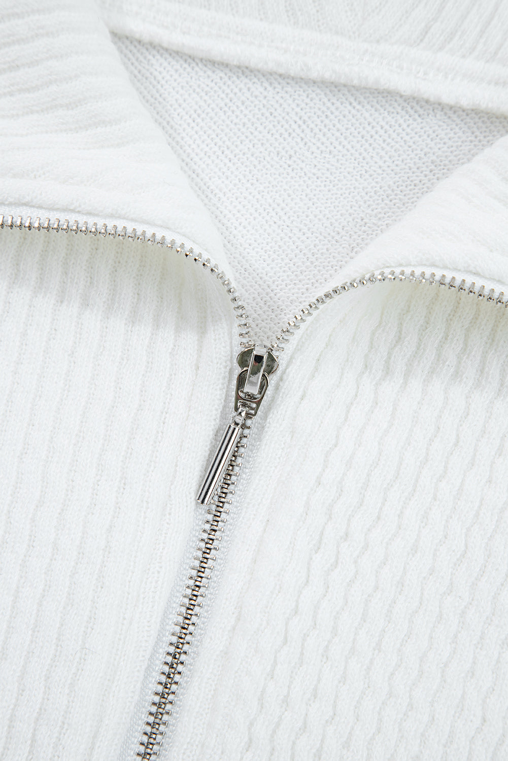 White Ribbed Collar Drop Shoulder Sweatshirt and Shorts Set