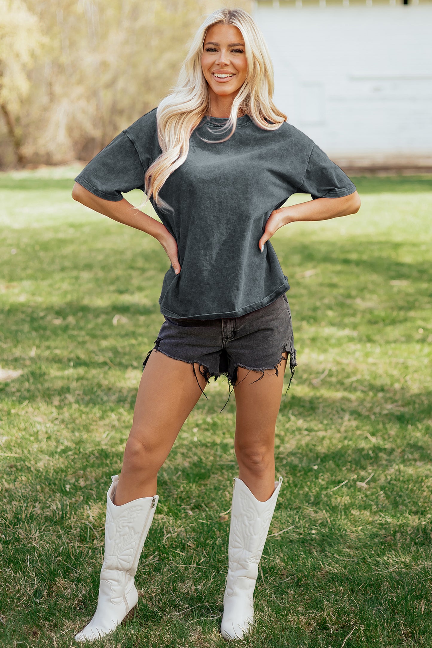 Solid Color Cotton Mineral Washed Oversize Tee- 3 COLOR OPTIONS