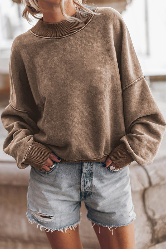 Plain Drop Shoulder Crew Neck Pullover Sweatshirt - 5 Colors