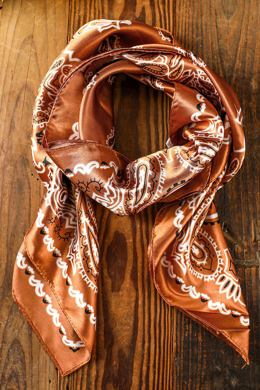 Flame Vintage Satin Paisley Floral Print Scarf
