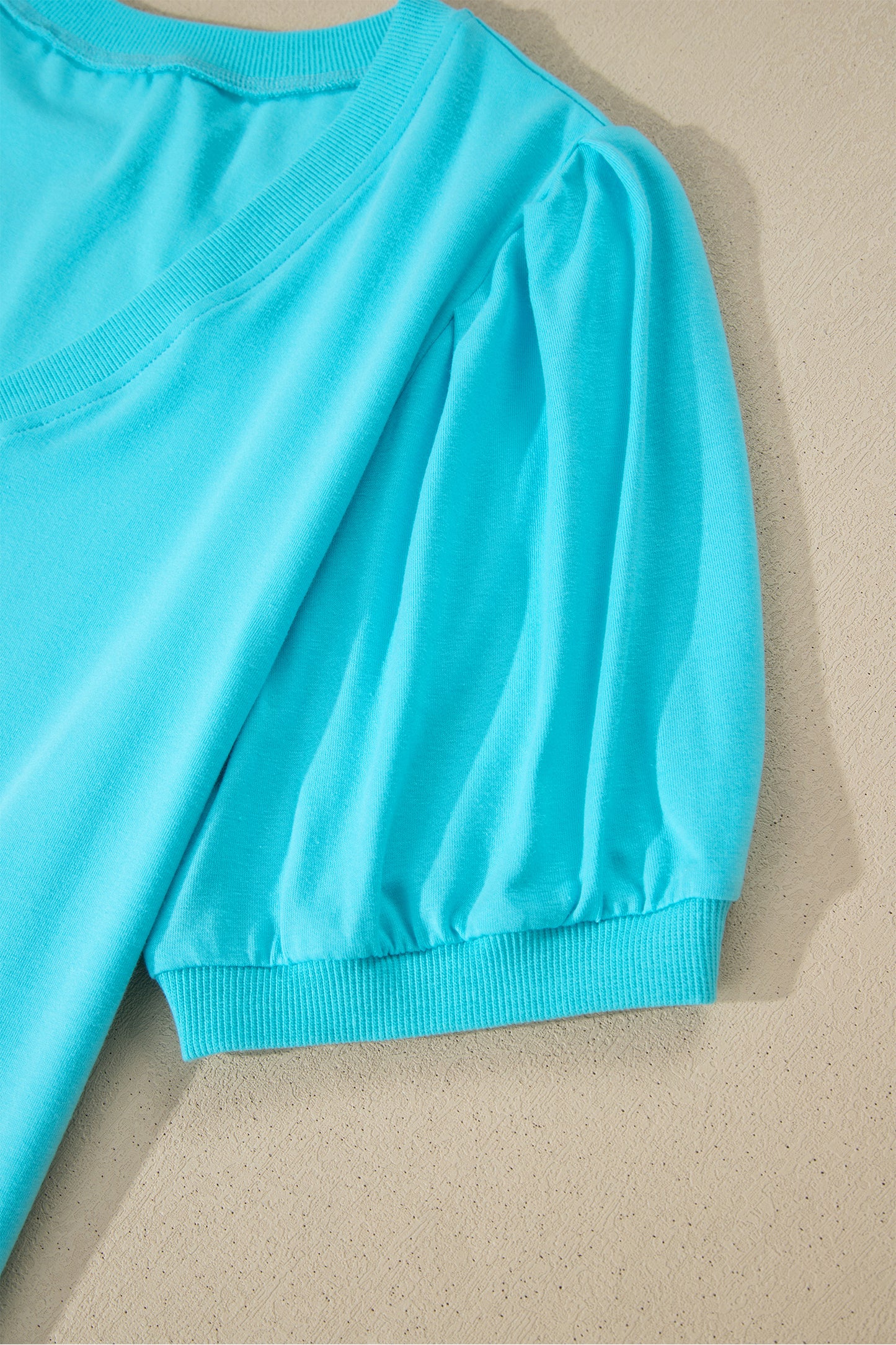 Solid Color V Neck Short Puff Sleeve Blouse -4 COLOR OPTIONS