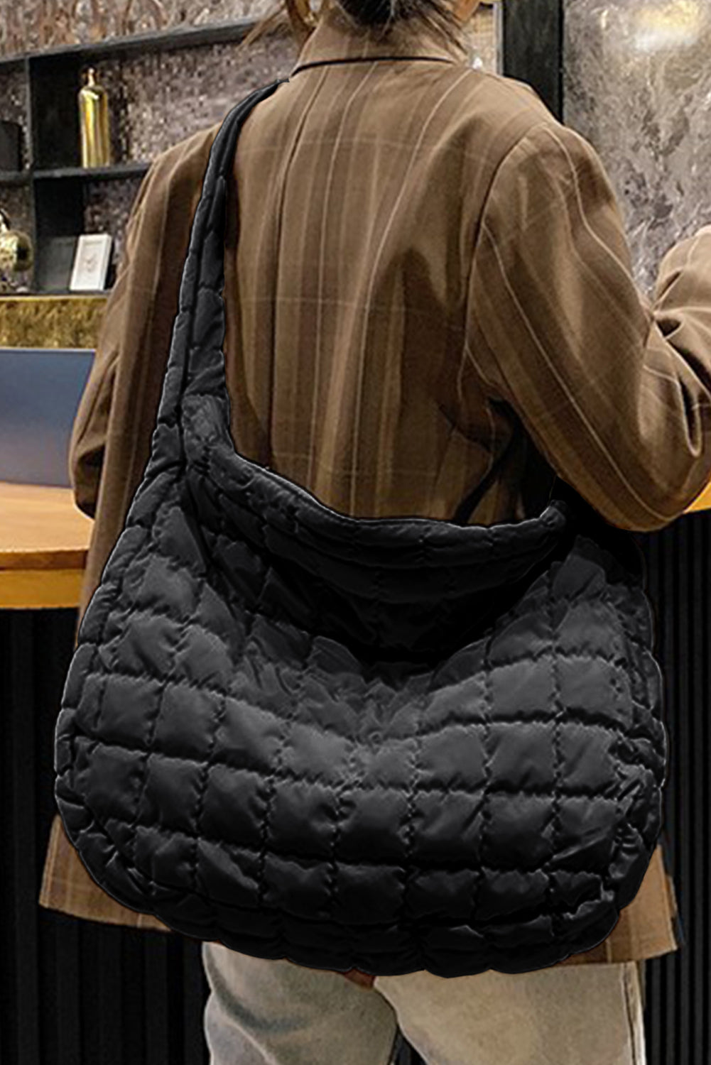 Quilted Zipper Large Shoulder Bag -2 COLORS
