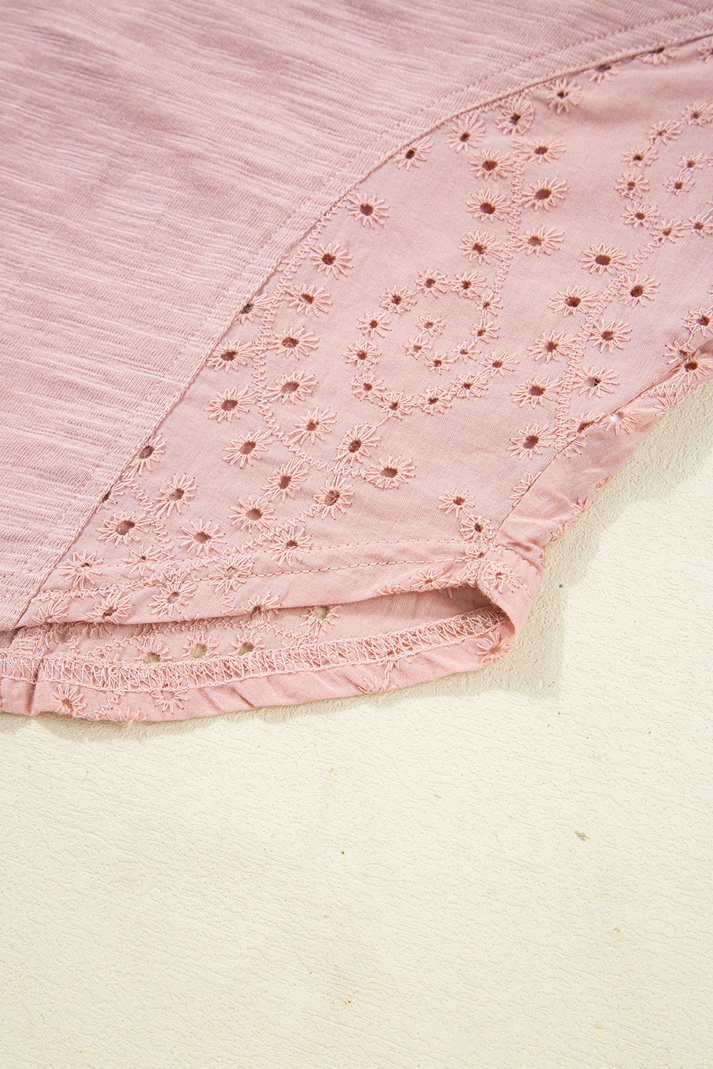 Light Pink Notch V Neck Batwing Sleeve Patchwork Blouse