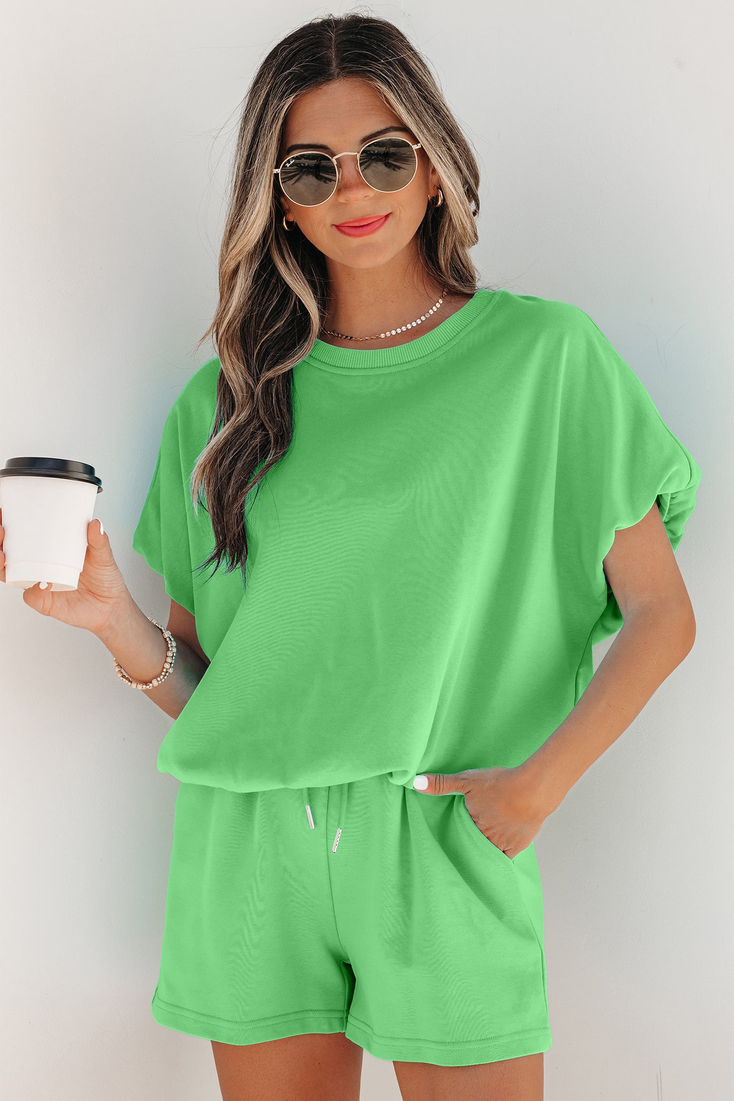 Puffy Loose Top Drawstring Shorts 2pcs Outfit- 3 COLOR OPTIONS